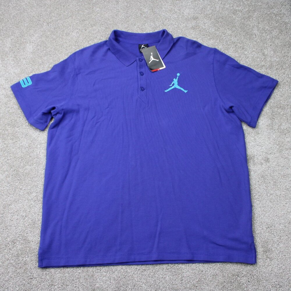Nike Jordan Polo Shirt NWT Mens 2XL XXL Blue Big Logo Pique Cotton Short Sleeve